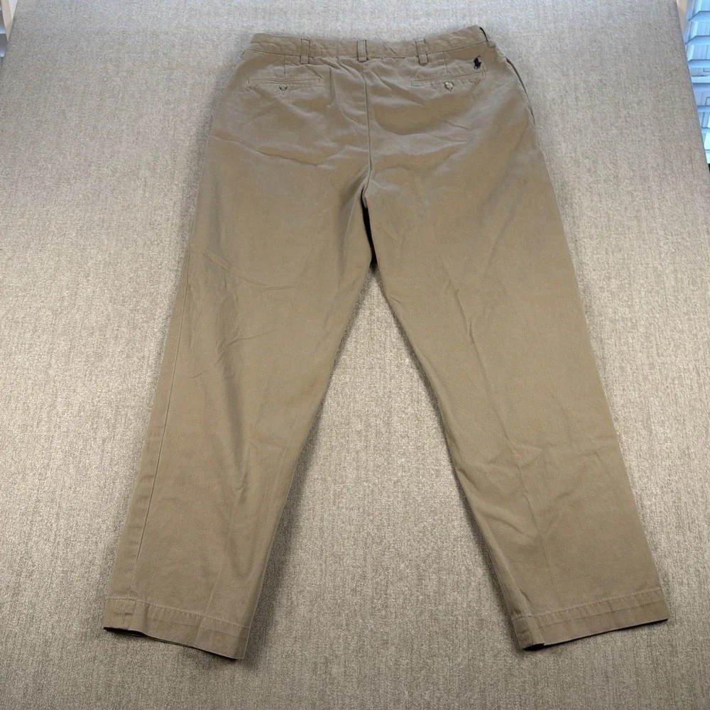 Polo Ralph Lauren Men 35x30 Khaki Pleated Chino Trousers Preppy Casual